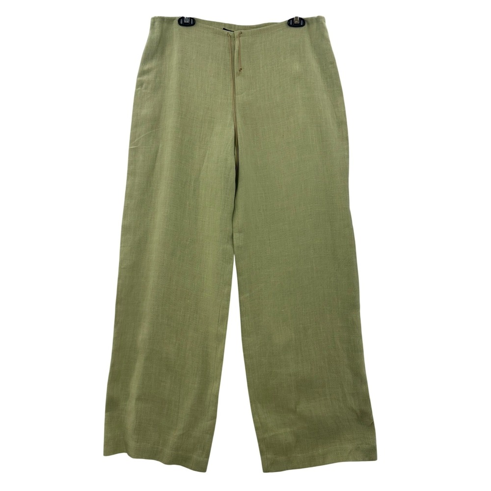 Company Ellen Tracy Linen Pants Womens 6 Green Excellent Wide Leg High Rise